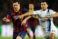 Sergio Aguero Manchester City v Barcelona Lionel Messi