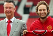 Daley Blind and Louis Van Gaal Manchester United