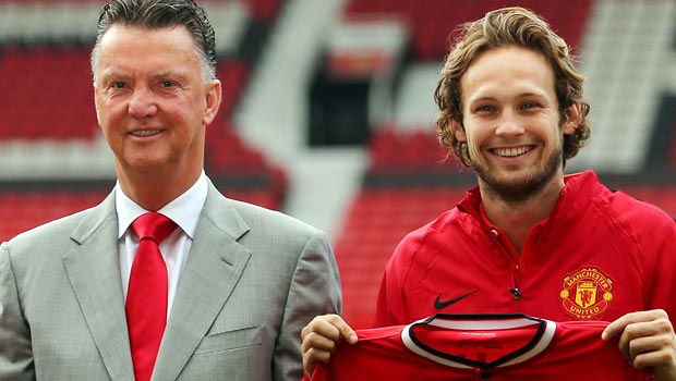 Daley Blind and Louis Van Gaal Manchester United