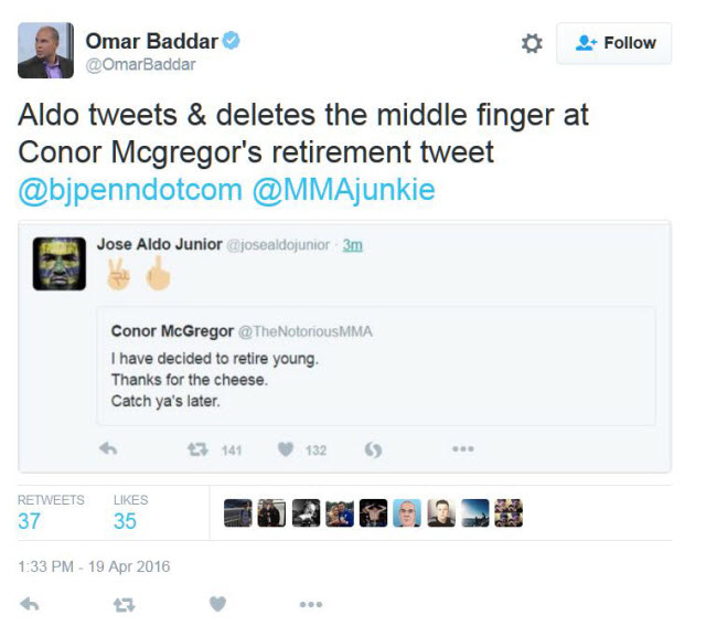 Jose Aldo phản ứng về tuyên bố giải nghệ của Conor McGregor 